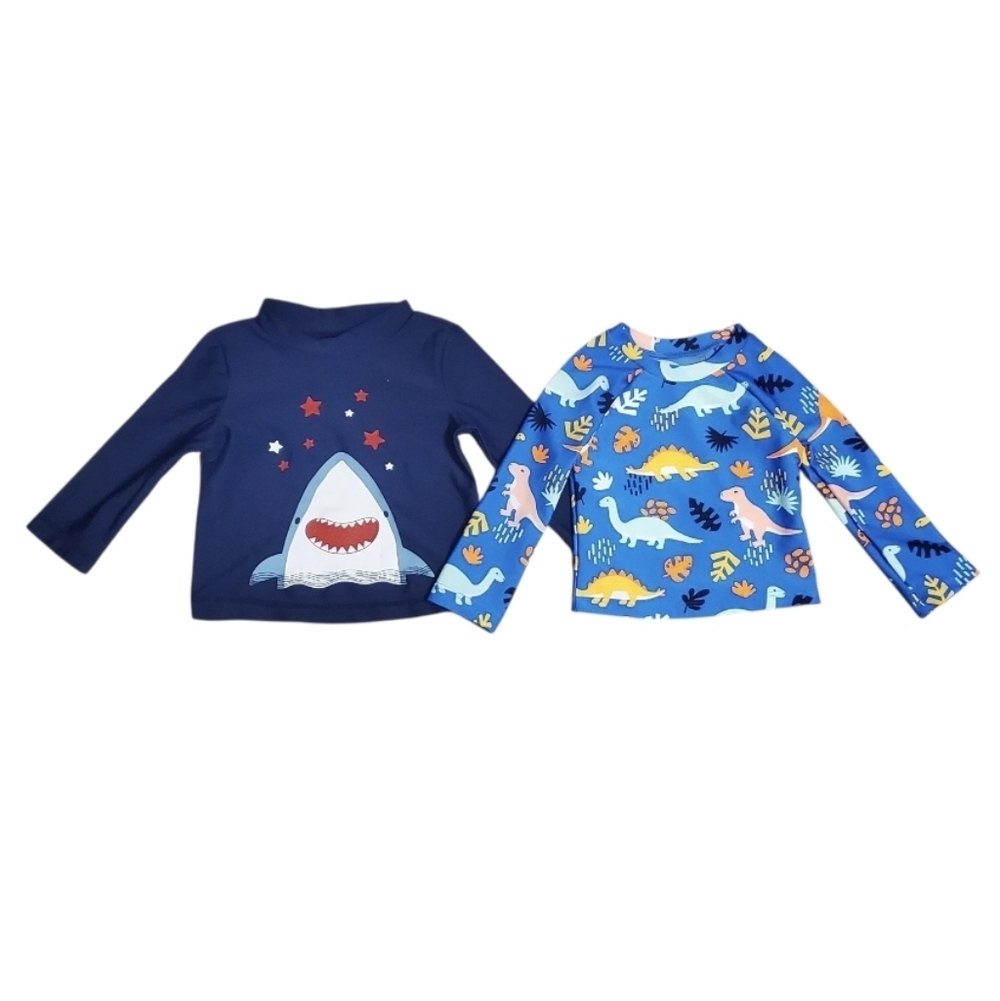 New Carter's/Cat & Jack Baby Boy 2 PC  Shark & Dinosaur Swim Rashguards 6M 12M